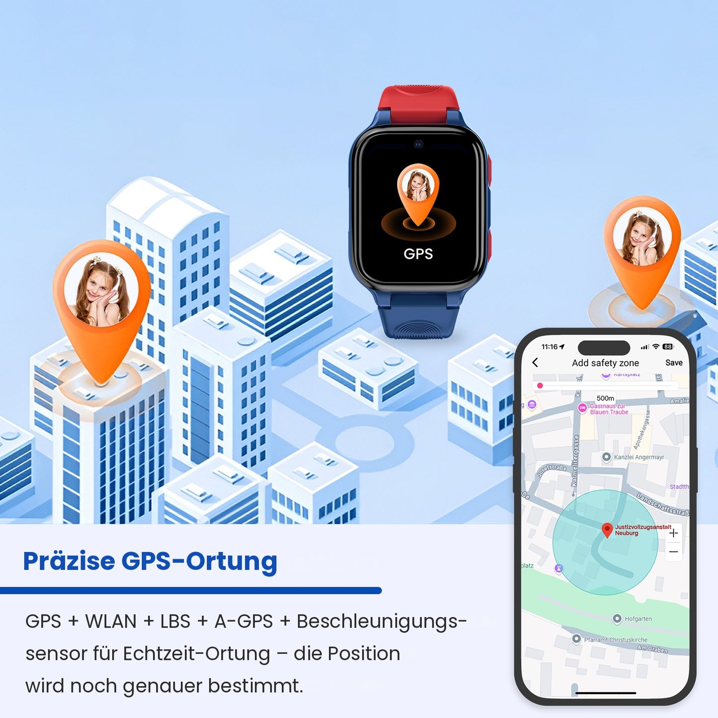 Kinder-Smartwatch mit GPS, Videoanruf und SOS-Funktion