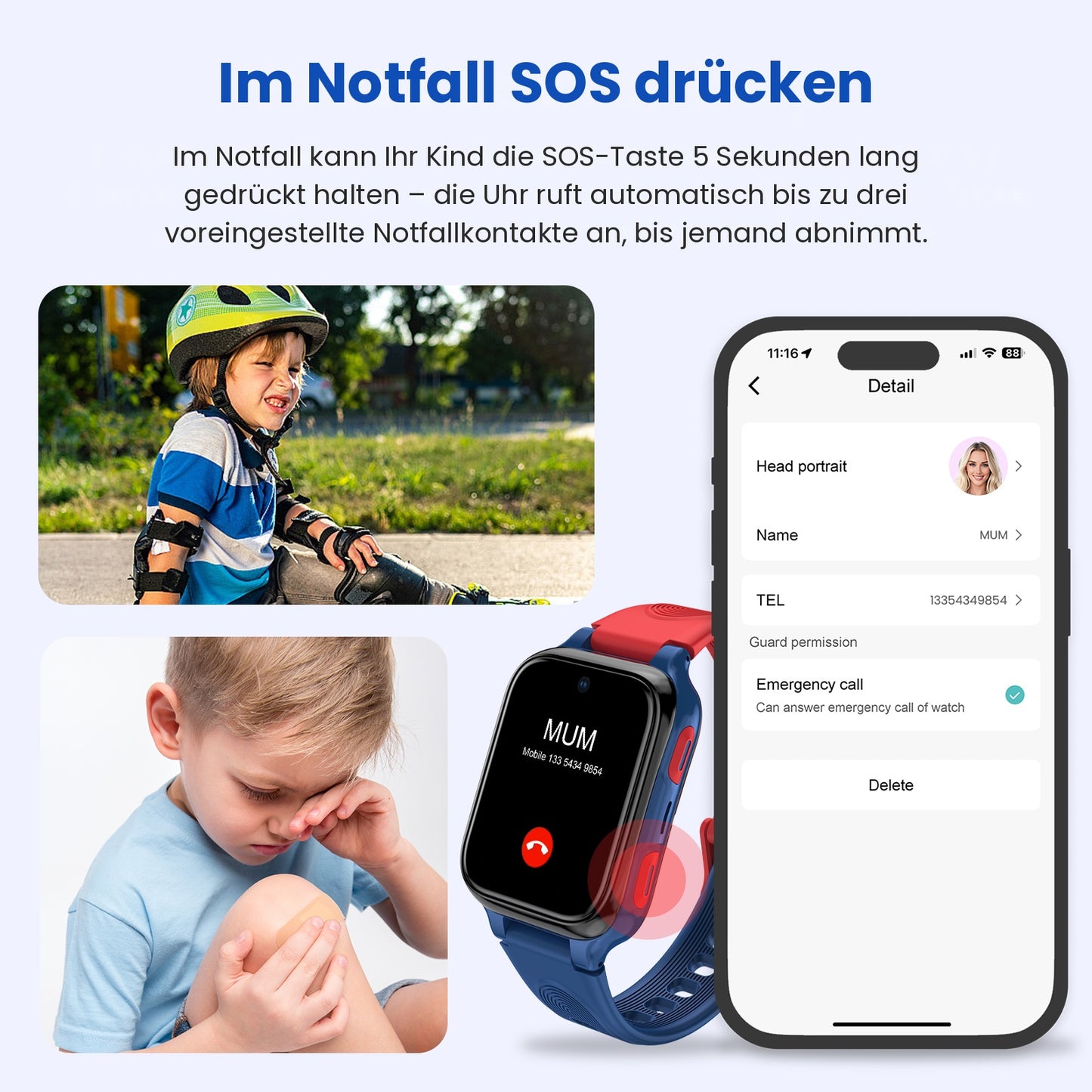 Kinder-Smartwatch mit GPS, Videoanruf und SOS-Funktion