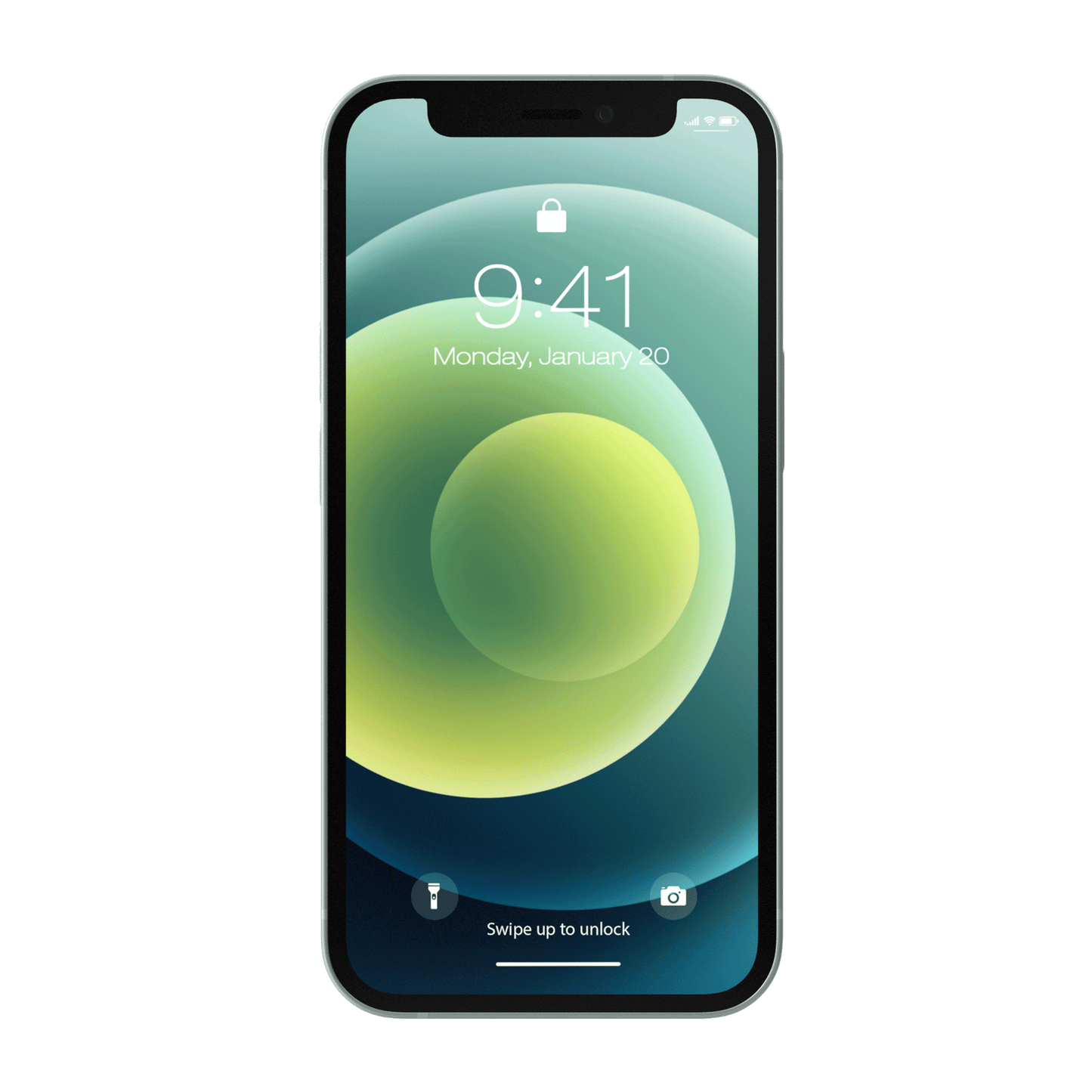 Apple iPhone 12 Mini frontal mit Sperrbildschirm transparent