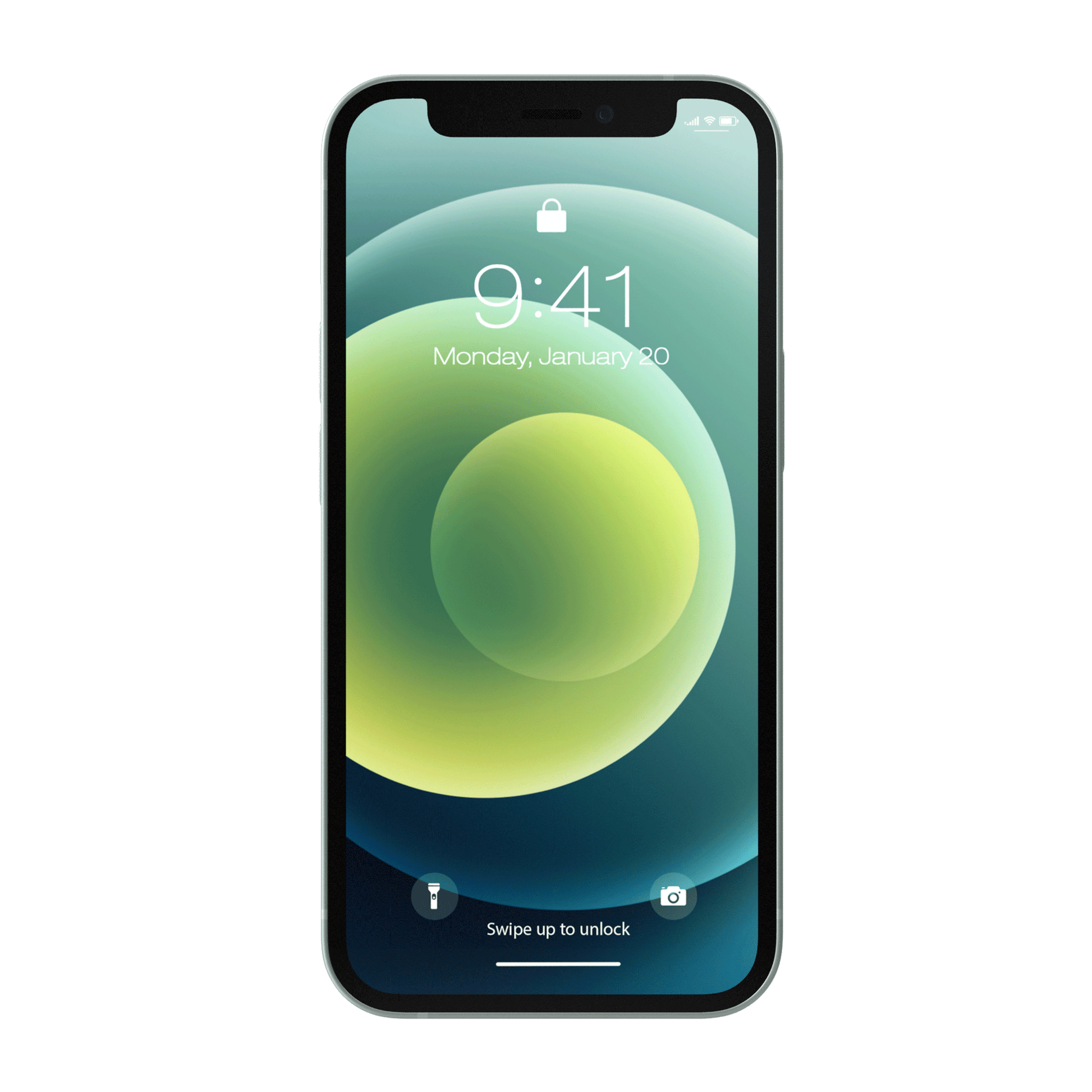 Apple iPhone 12 Mini frontal mit Sperrbildschirm transparent