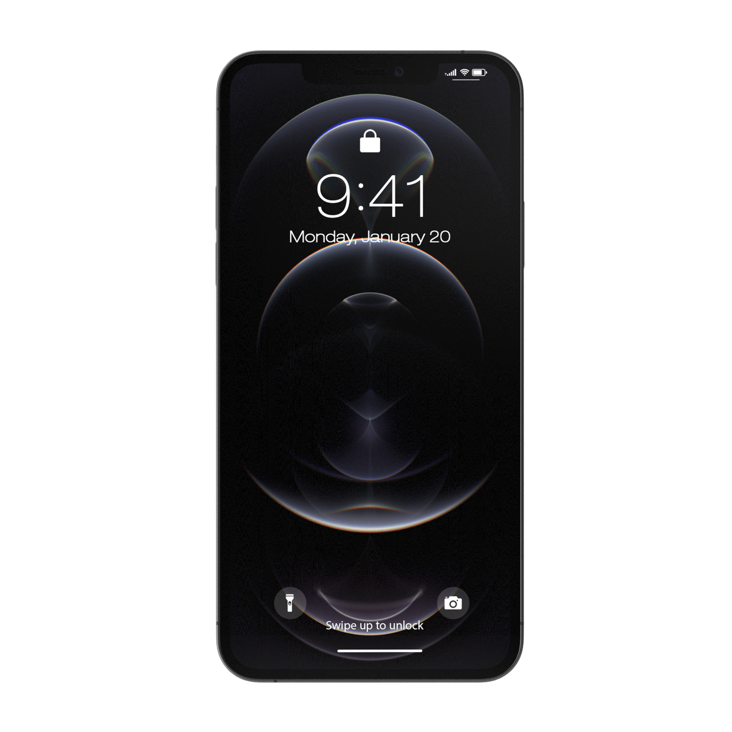 Apple iPhone 12 Pro Max frontal mit Sperrbildschirm transparent