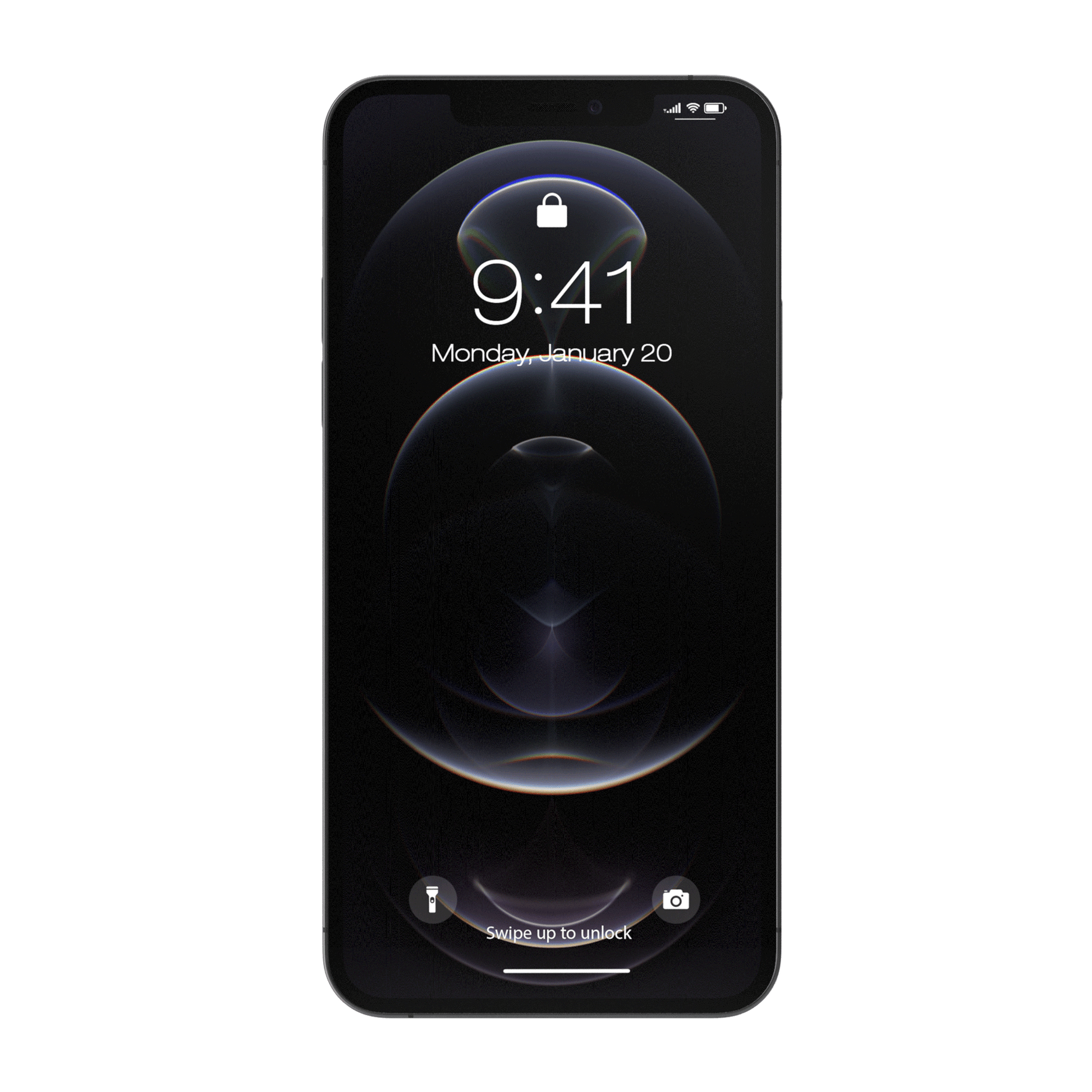 Apple iPhone 12 Pro Max frontal mit Sperrbildschirm transparent