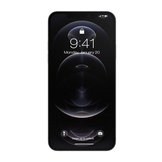 Apple iPhone 12 Pro Max frontal mit Sperrbildschirm transparent