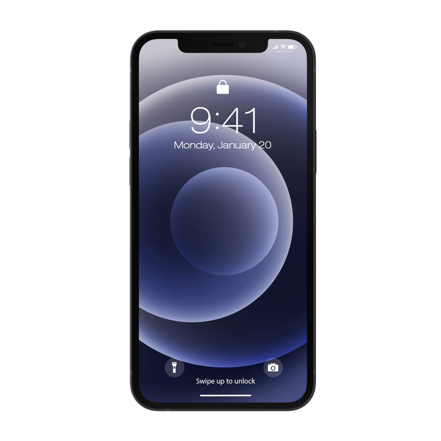 Apple iPhone 12 frontal mit Sperrbildschirm transparent