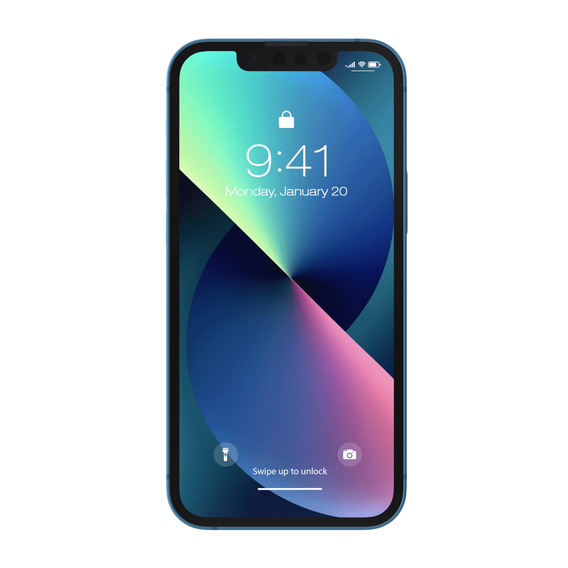 Apple iPhone 13 Mini frontal mit Sperrbildschirm transparent