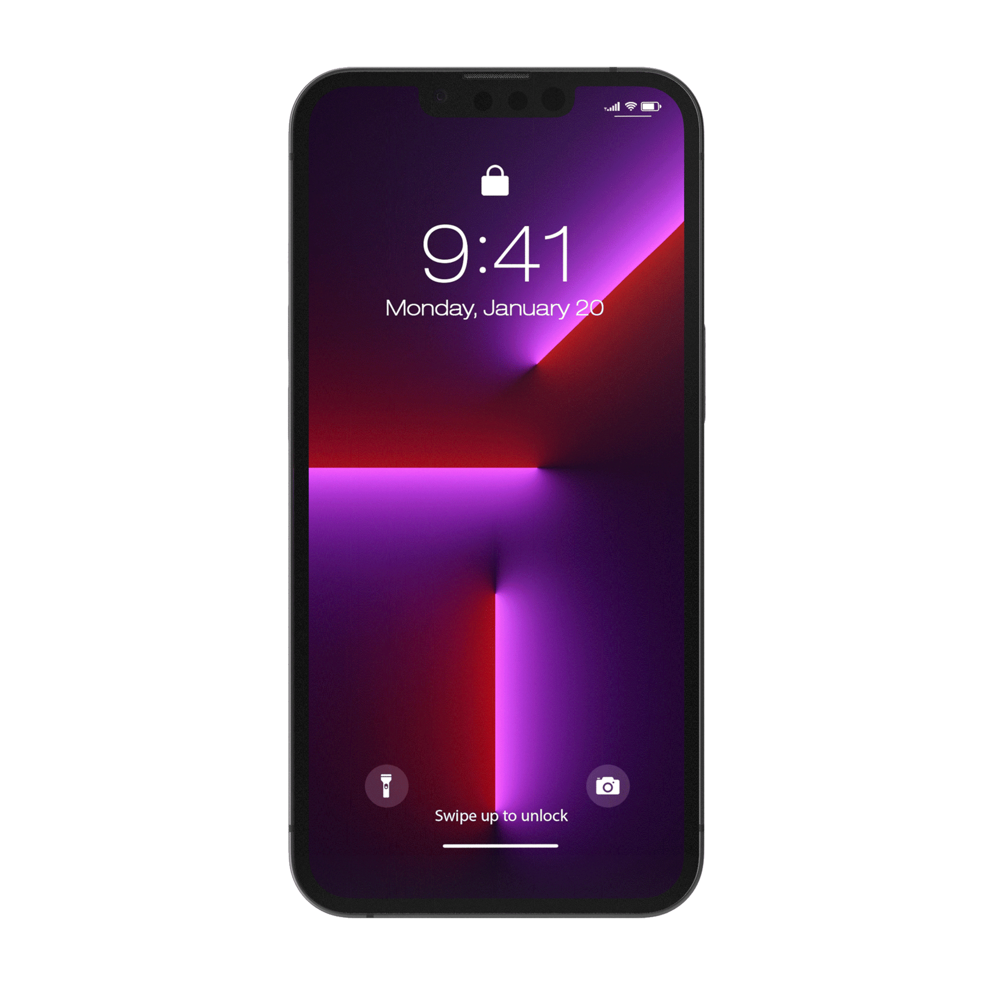 Apple iPhone 13 Pro frontal mit Sperrbildschirm png